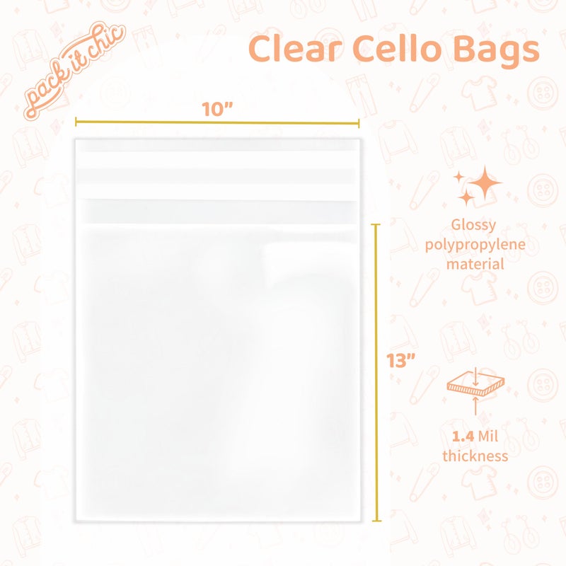 Pack It Chic - 10    X 13    (200 Pack) Clear Resealable Cello Bags - Fits 10X13 Prints, Photos, Documents - Self Seal - Image 2